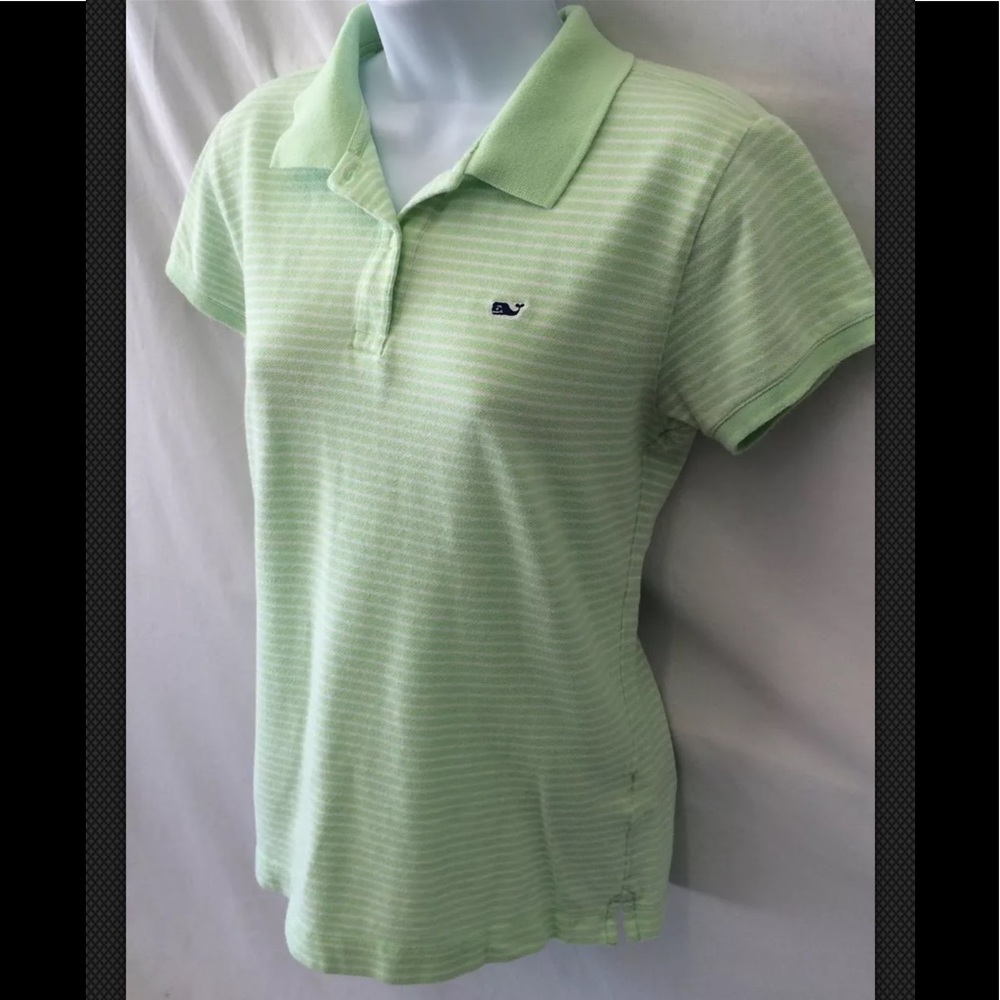 VINEYARD VINES Shirt Polo Preppy Striped Top Knit Green White - Picture 6 of 9